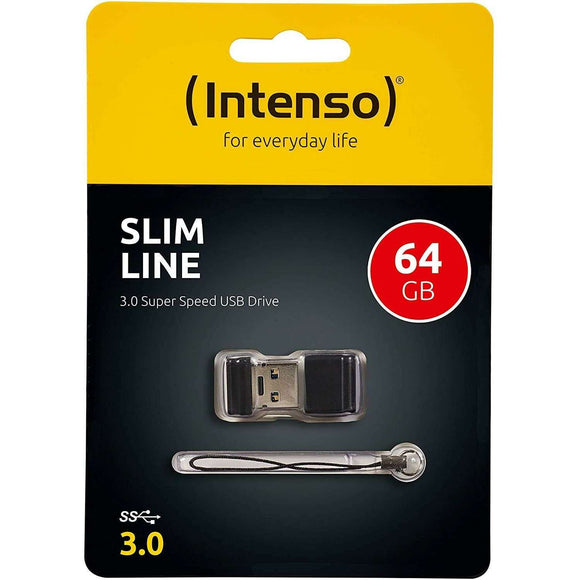 Spar King-Intenso Slim Line 64 GB USB 3.0 Stick Schlüsselband Computer PC Zubehör schwarz