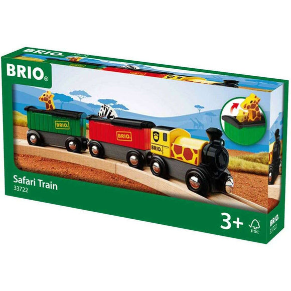 Spar King-BRIO World 33722 Safari-Zug mit Zebra Giraffe Holzeisenbahn Zubehör 3-teilig