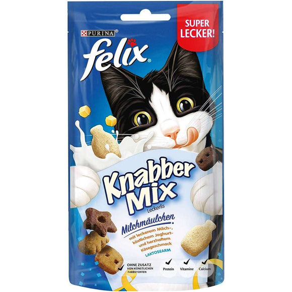 Spar King-Purina Felix Knabber Mix Milchmäulchen Omega 6 Katzenleckerlis Snacks 8 x 60g