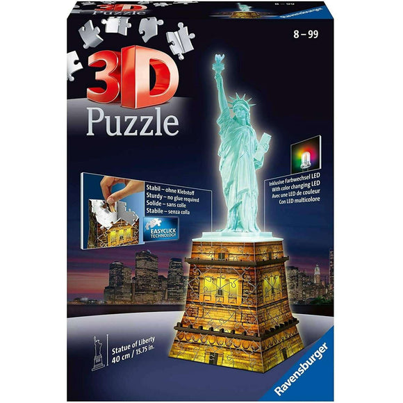 Spar King-Ravensburger 12596 3D Puzzle Freiheitsstatue bei Nacht 216 Teile ab 8 Jahre