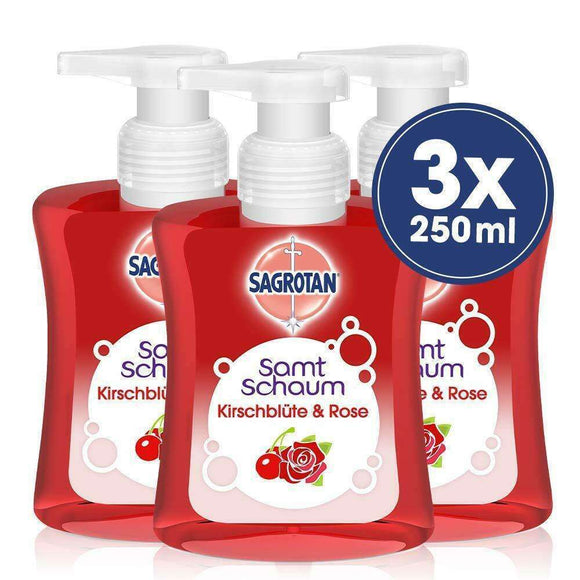 Spar King-Sagrotan Samt-Schaum Seife Kirschblüte & Rose Schaumseife 3 x 250 ml 3er Pack