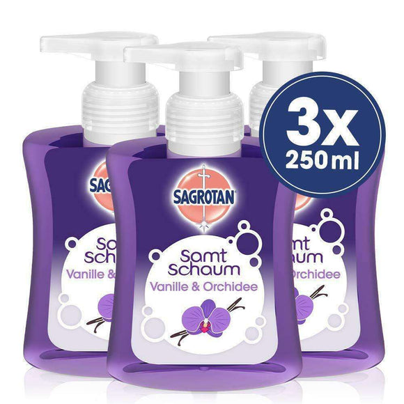 Spar King-Sagrotan Samt-Schaum Seife Vanille & Orchidee Schaumseife 3 x 250 ml 3er Pack