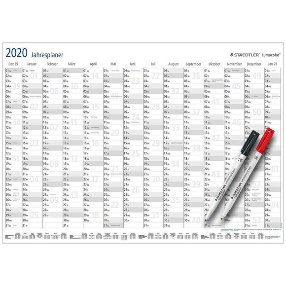 Spar King-Staedtler Jahresplaner-Set Lumocolor 2020 Wandkalender abwischbar Sonderedition