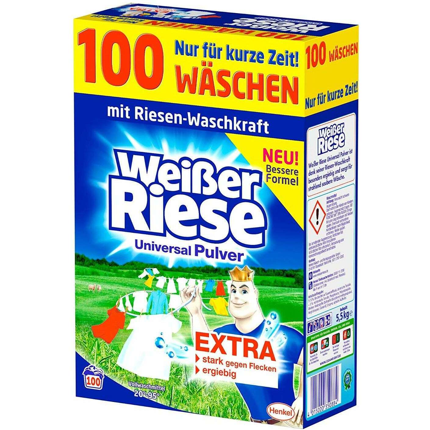1 King Weißer Wasch Riese Pack Waschpulver Pulver – Universal 100 Waschmittel Spar
