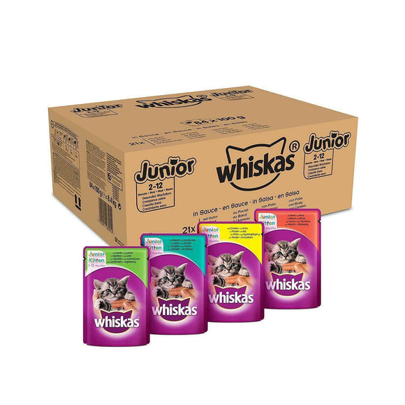 Spar King-Whiskas Junior 2-12 Monate Katzenfutter Nassfutter in Sauce Vitamin C 84 x 100 g