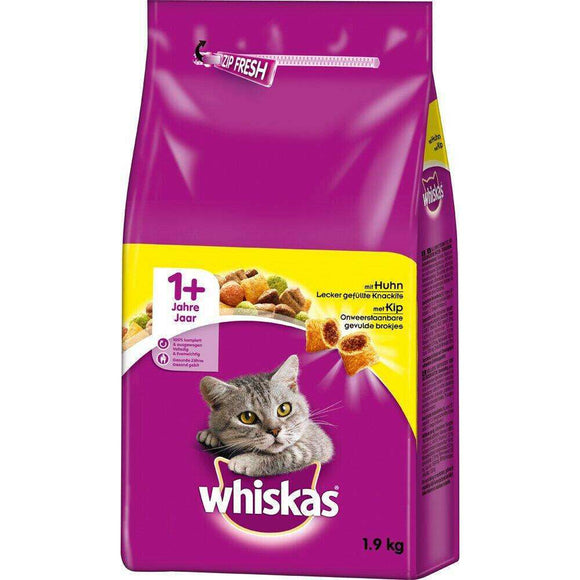 Spar King-Whiskas Katzenfutter Trockenfutter Adult 1+ mit Huhn 2 x 1,9 kg Beutel 2er Pack