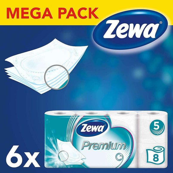 Spar King-Zewa Premium Toilettenpapier 5-lagig weiß WC Bad Mega Pack 6 x 8 Rollen 6er Pack